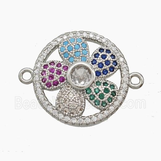 Copper Flower Connector Pave Zirconia Platinum Plated