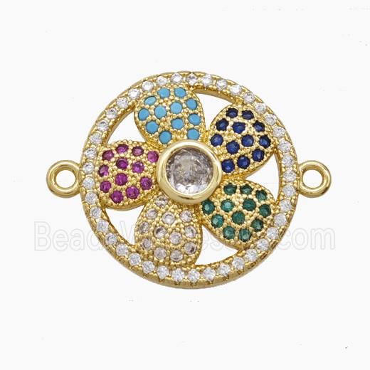 Copper Flower Connector Pave Zirconia 18K Gold Plated