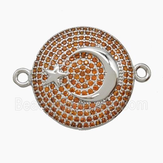 Copper Moon Star Connector Pave Zirconia Circle Platinum Plated