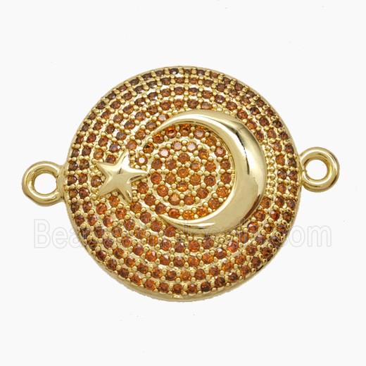 Copper Moon Star Connector Pave Zirconia Circle 18K Gold Plated