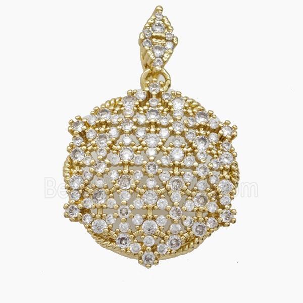 Copper Circle Pendant Pave Zirconia 18K Gold Plated