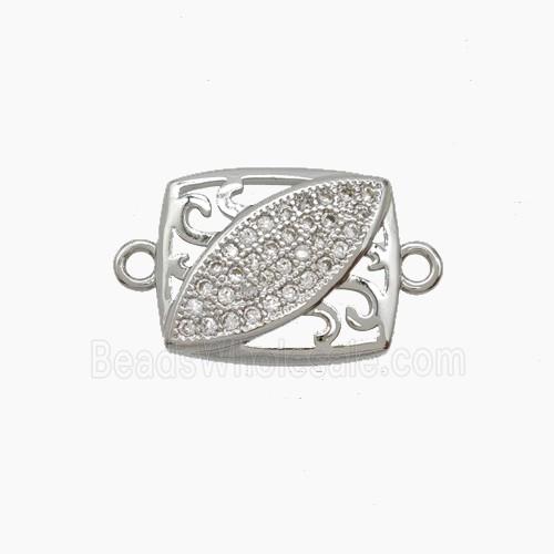 Copper Eye Connector Pave Zirconia Rectangle Platinum Plated