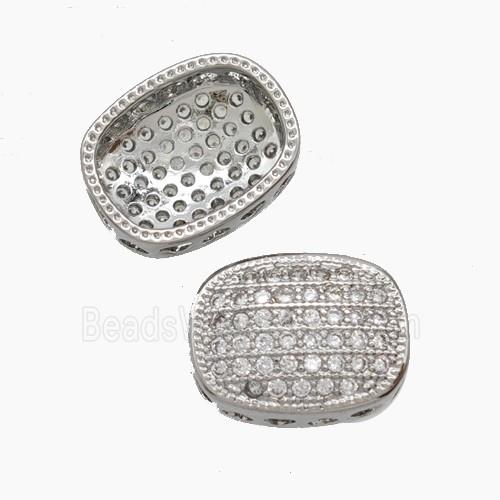 Copper Oval Beads Pave Zirconia Platinum Plated