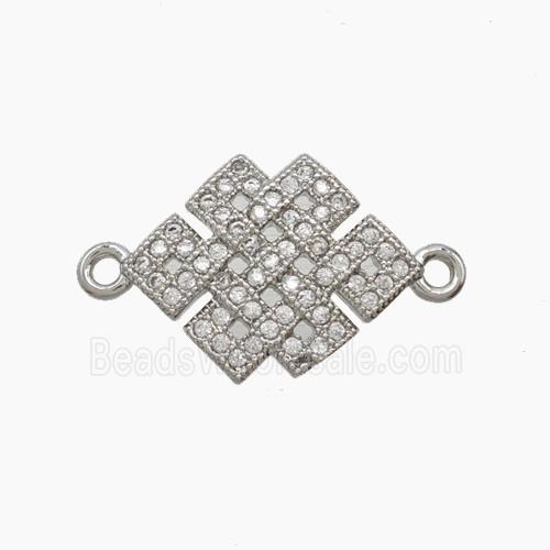 Copper Knot Connector Pave Zirconia Platinum Plated