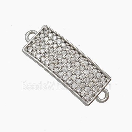 Copper Rectangle Connector Pave Zirconia Curving Platinum Plated