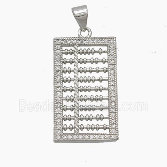 Chinese Abacus Charms Copper Pendant Pave Zirconia Platinum Plated