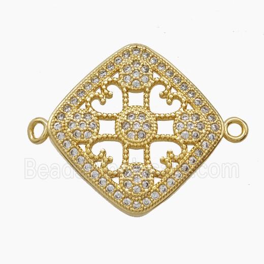 Copper Square Connector Pave Zirconia Heart 18K Gold Plated