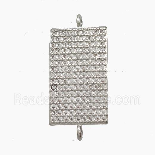 Copper Rectangle Connector Pave Zirconia Platinum Plated