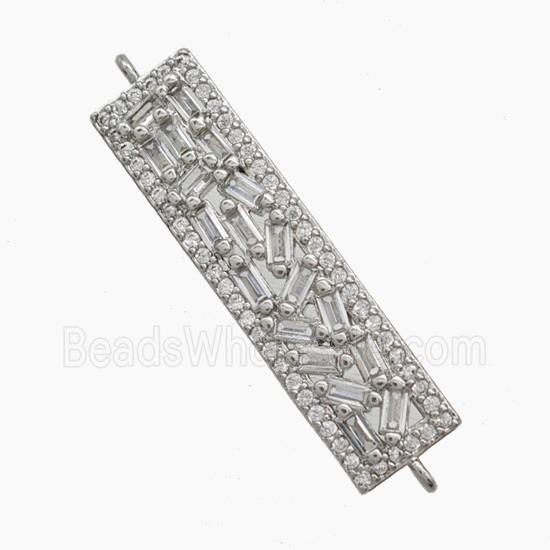 Copper Rectangle Connector Pave Zirconia Platinum Plated