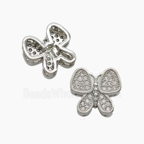 Copper Butterfly Beads Pave Zirconia Platinum Plated
