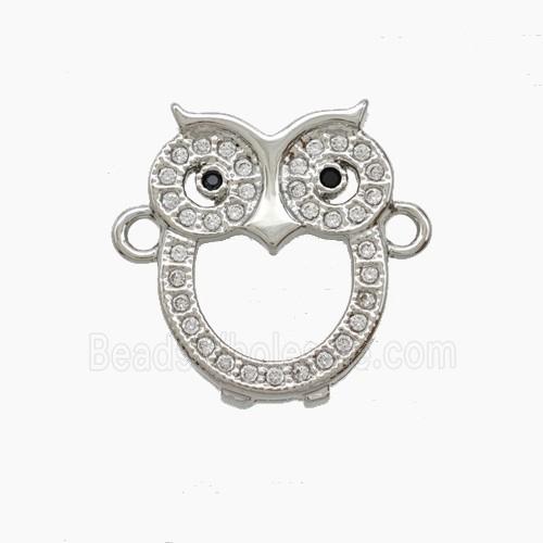 Copper Owl Connector Pave Zirconia Birds Platinum Plated