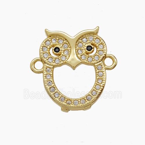 Copper Owl Connector Pave Zirconia Birds 18K Gold Plated
