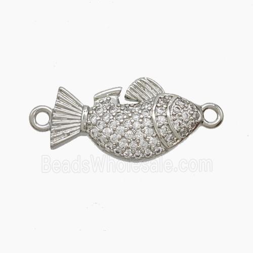 Copper Fish Connector Pave Zirconia Platinum Plated