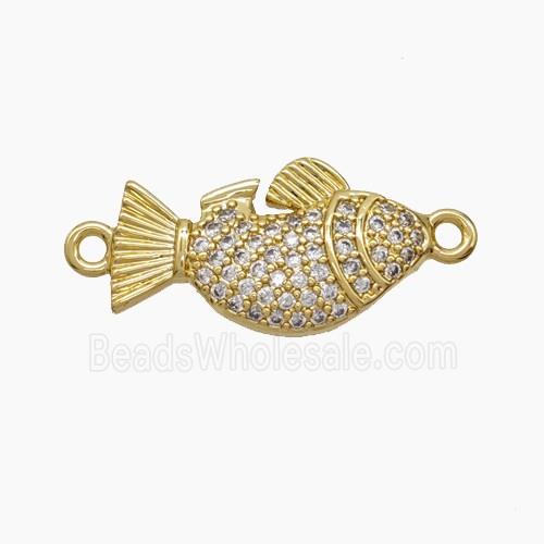 Copper Fish Connector Pave Zirconia 18K Gold Plated