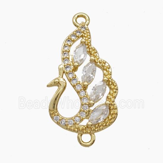 Copper Swan Connector Pave Zirconia 18K Gold Plated