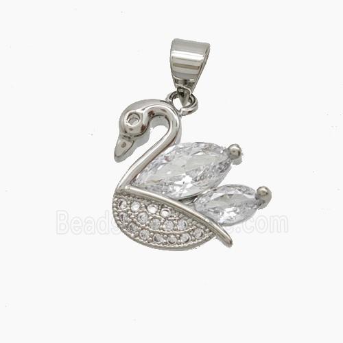Copper Swan Pendant Pave Zirconia Platinum Plated