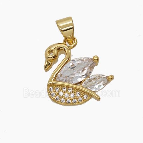 Copper Swan Pendant Pave Zirconia 18K Gold Plated
