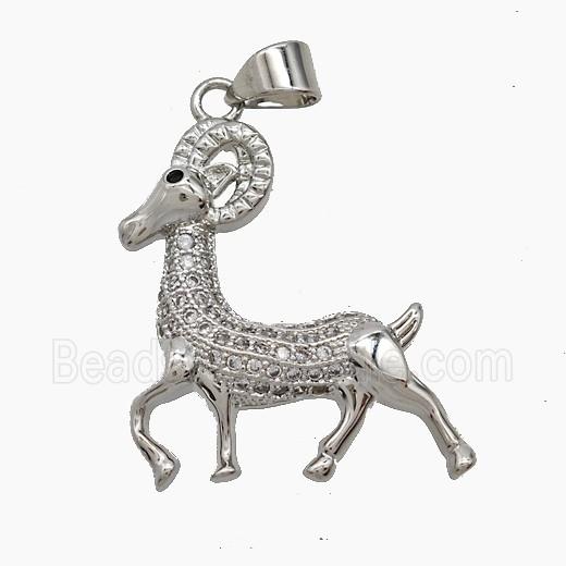 Copper Ram Pendant Pave Zirconia Sheep Platinum Plated