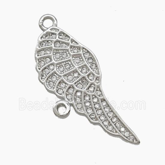 Copper Angel Wings Pendant Pave Zirconia 2loops Platinum Plated
