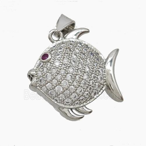 Copper Fish Pendant Pave Zirconia Platinum Plated