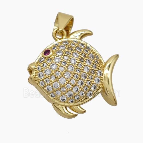 Copper Fish Pendant Pave Zirconia 18K Gold Plated