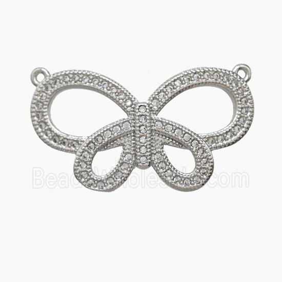 Copper Butterfly Pendant Pave Zirconia 2loops Platinum Plated