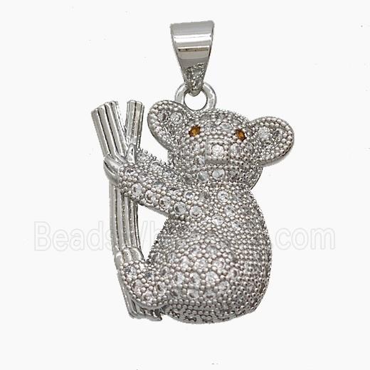 Copper Bear Pendant Pave Zirconia Platinum Plated