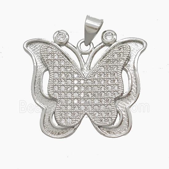 Copper Butterfly Pendant Pave Zirconia 2loops Platinum Plated