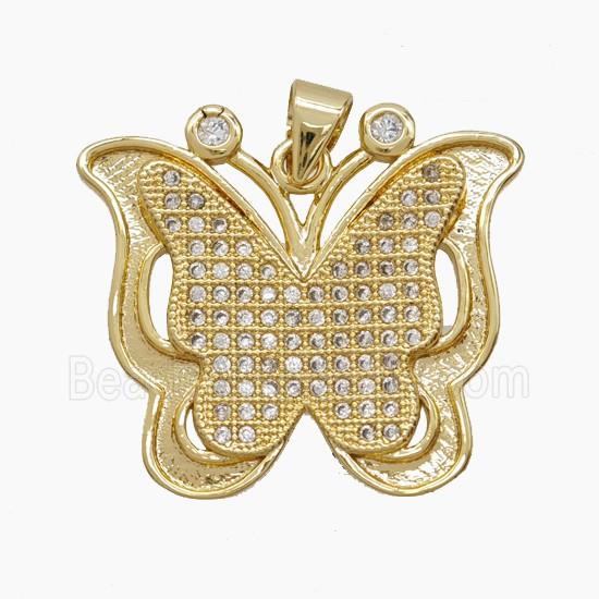 Copper Butterfly Pendant Pave Zirconia 2loops 18K Gold Plated