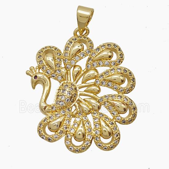 Copper Peacock Pendant Pave Zirconia 18K Gold Plated