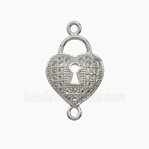 Copper Heart Lock Connector Pave Zirconia Platinum Plated