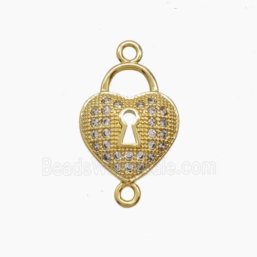 Copper Heart Lock Connector Pave Zirconia 18K Gold Plated