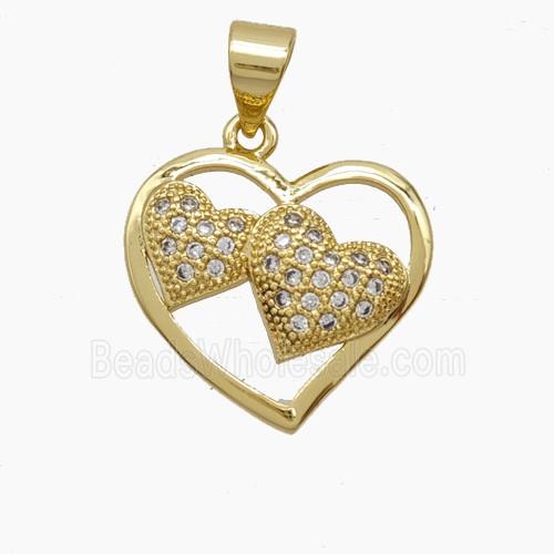 Copper Double Heart Pendant Pave Zirconia 18K Gold Plated