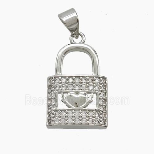 Copper Lock Pendant Pave Zirconia Platinum Plated