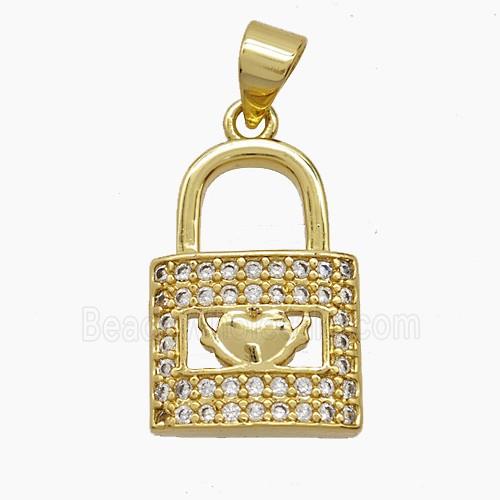 Copper Lock Pendant Pave Zirconia 18K Gold Plated