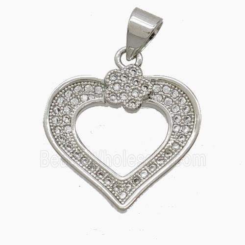 Copper Heart Pendant Pave Zirconia Platinum Plated