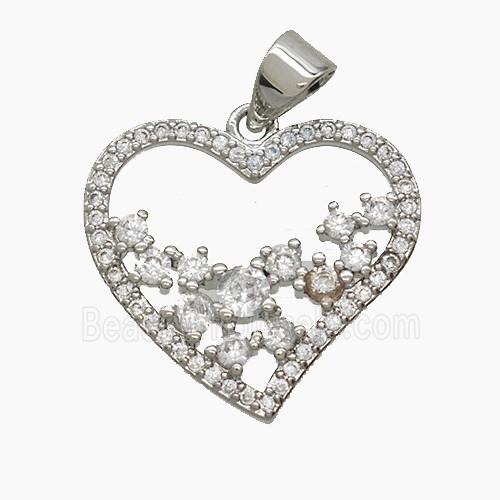 Copper Heart Pendant Pave Zirconia Platinum Plated