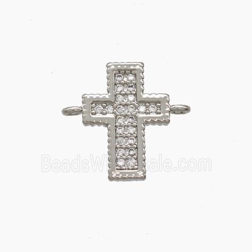 Copper Cross Connector Pave Zirconia Platinum Plated