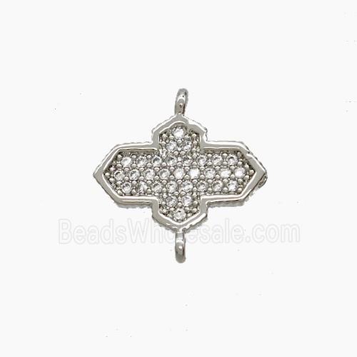 Copper Cross Connector Pave Zirconia Platinum Plated