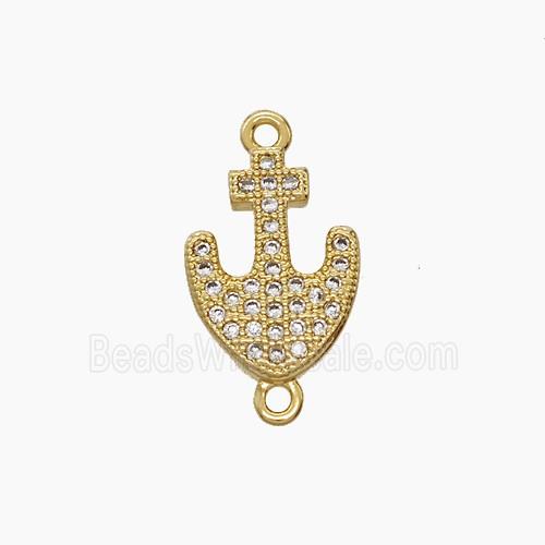 Copper Anchor Connector Micropave Zirconia 18K Gold Plated