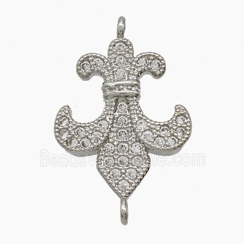 Copper Flower Connector Pave Zirconia Fleur De Lis Platinum Plated