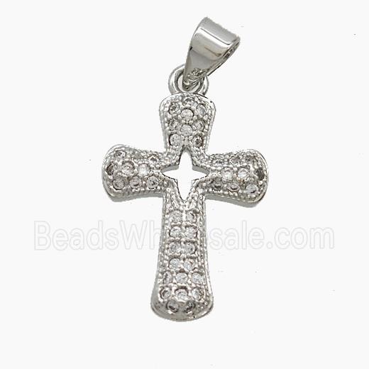 Copper Cross Pendant Pave Zirconia Platinum Plated