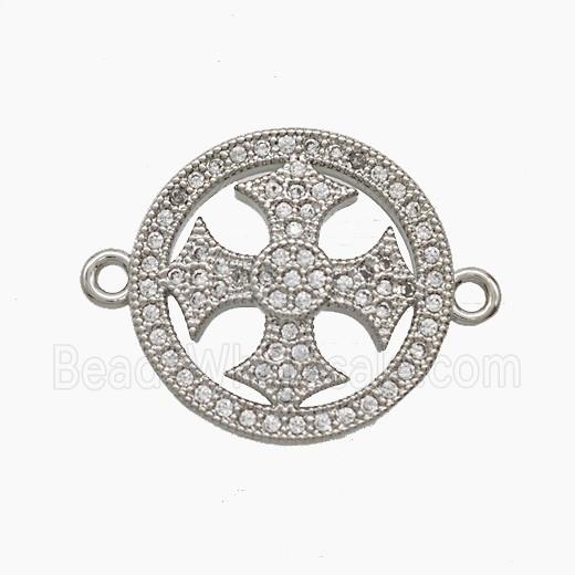 Copper Cross Pendant Pave Zirconia Circle Platinum Plated