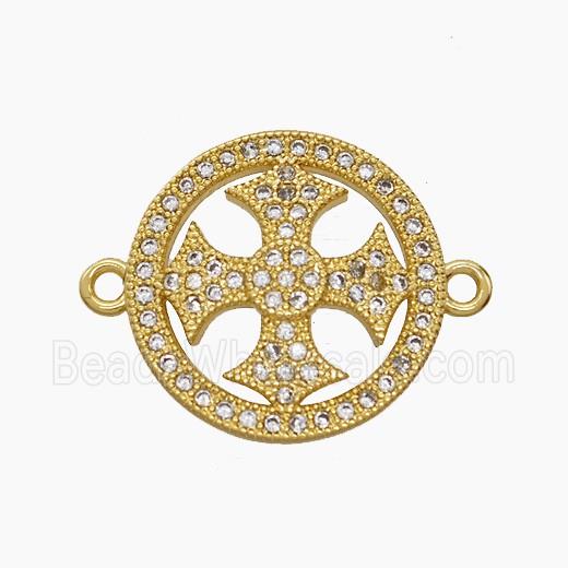 Copper Cross Pendant Pave Zirconia Circle 18K Gold Plated