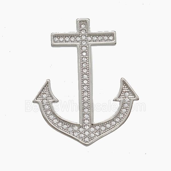 Copper Anchor Pendant Pave Zirconia Platinum Plated