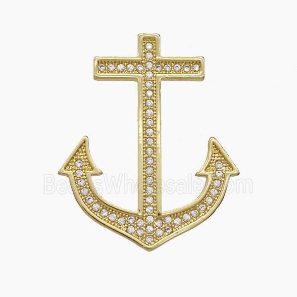 Copper Anchor Pendant Pave Zirconia 18K Gold Plated