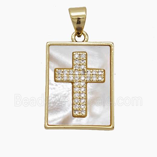 Copper Cross Pendant Pave Zirconia Shell Rectangle 18K Gold Plated
