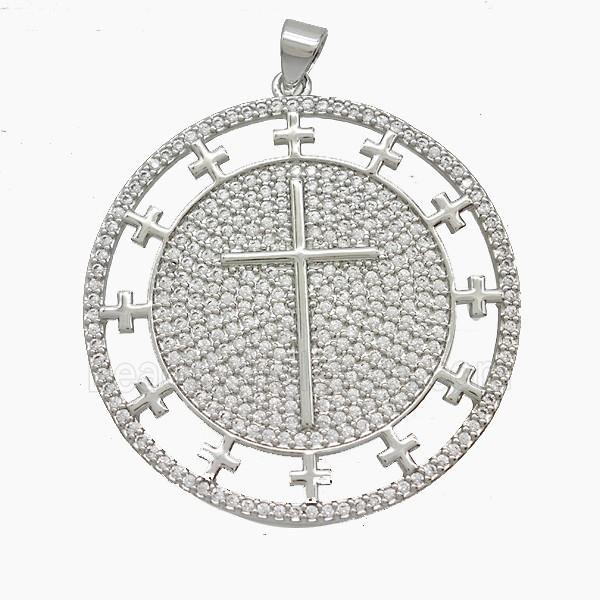 Copper Cross Pendant Pave Zirconia Platinum Plated