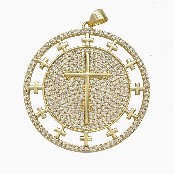 Copper Cross Pendant Pave Zirconia 18K Gold Plated