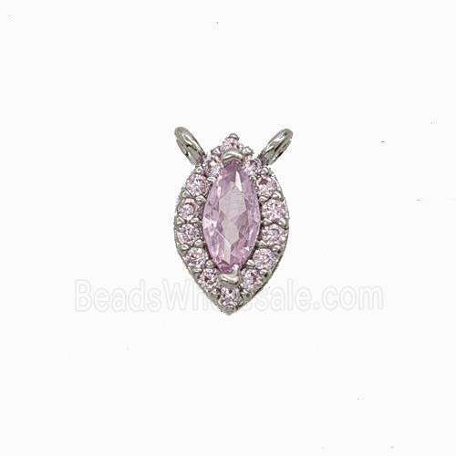 Copper Eye Pendant Pave Zirconia Pink Crystal Glass 2loops Platinum Plated
